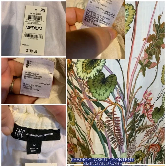 I.N.C. CREAM & GREEN BOTANICAL PRINT KAFTAN STYLE MAXI DRESS NWT (M) - Picture 11 of 13